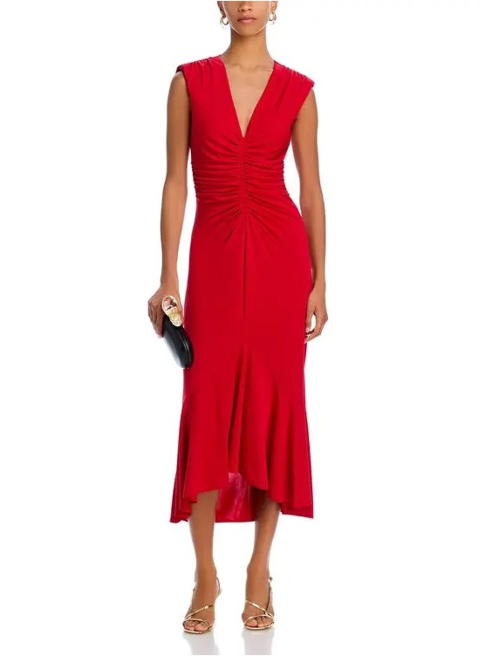 Gently Used Cinq a Sept Dianne Cap Sleeve Midi Dress in Red, Size 12.